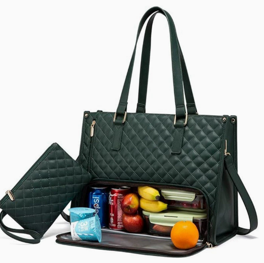 New 2 in 1 Handbag Lunch Bag Combination Bag Large Handbag Women's Thermal Insulation Lunch Box Women's Crossbody Computer Bag