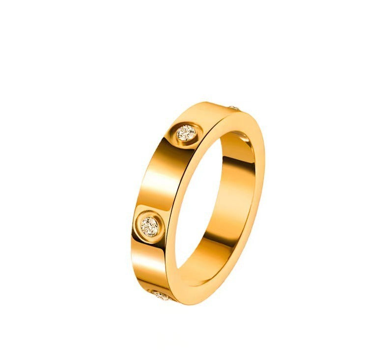 Titanium Steel Ring Classic 18K Rose Gold Diamond Free Three Full Diamond Wedding Ring for Men and Women