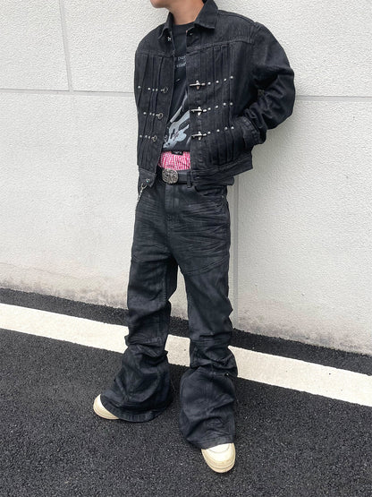 Vintage Hand-Brushed Wax Coated Denim Jeans for Men