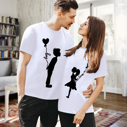 Valentine's Day T-shirtCouple Short Sleeve Round Neck Cute PrintExport Style