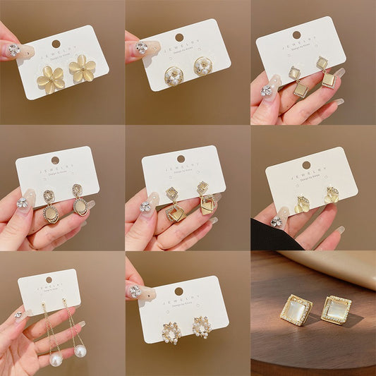 S925 Silver Cat Eye Geometric Heart Stud Earrings