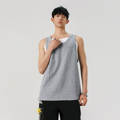 Fake Two Piece Splicing Sleeveless T-shirt for Men in Summer