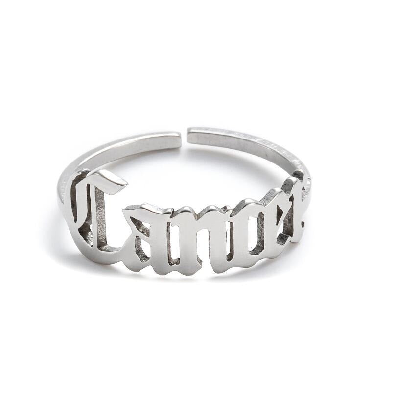 New Stainless Steel Ring Women's ins Colorless European and American Opening Retro Simple English Letter Ring Men