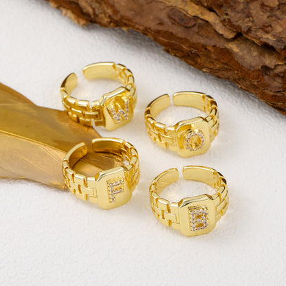 European and American ring letter series jewelry strap design letter opening ring