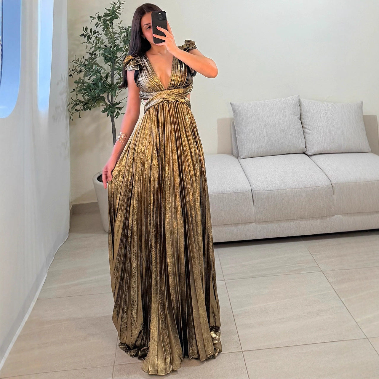 Backless Pleated Long Dress
