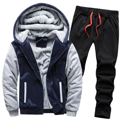 Men's thickened fleece-lined hoodie set