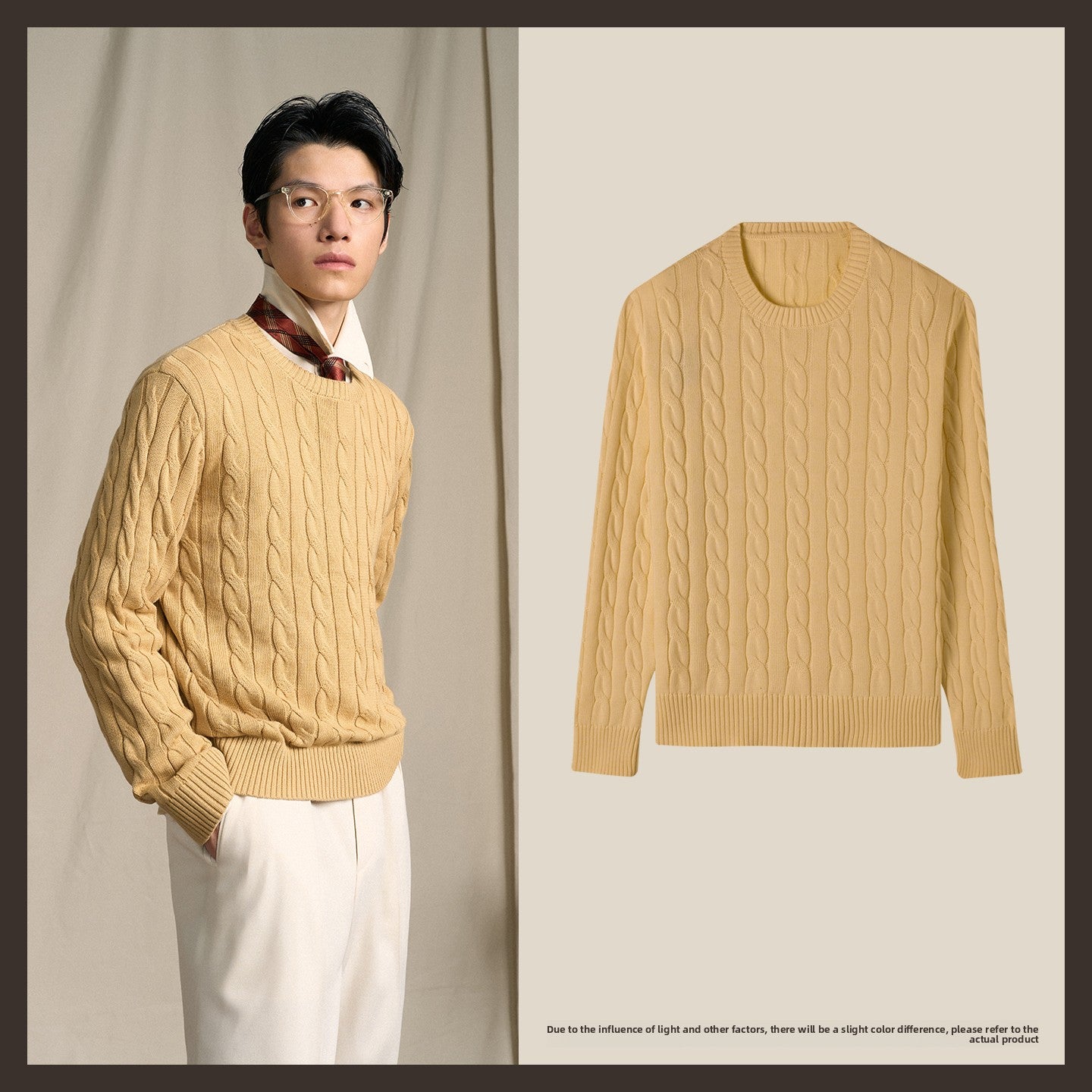 Vintage Cable Knit Cotton Sweater Mens Casual Pullover