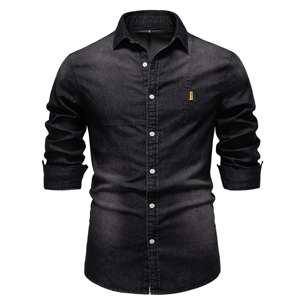 Mens Casual Denim Long Sleeve Shirt