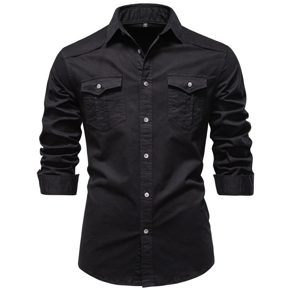 Mens Casual Denim Long Sleeve Shirt