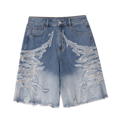 Distressed denim shorts