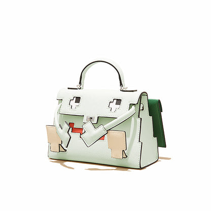 Elegant Mosaic Doll Leather Handbag