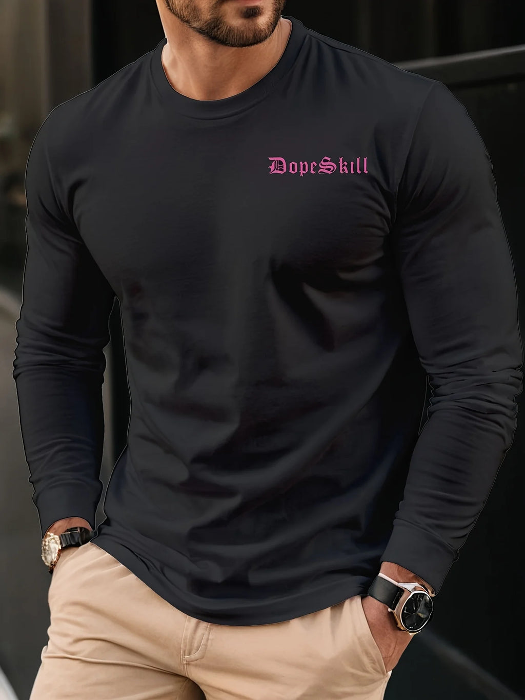 Men's Funny Dollar Pattern Printed Long Sleeve T-Shirt Trendy Round Neck Top Comfortable and Breathable for Daily Travel