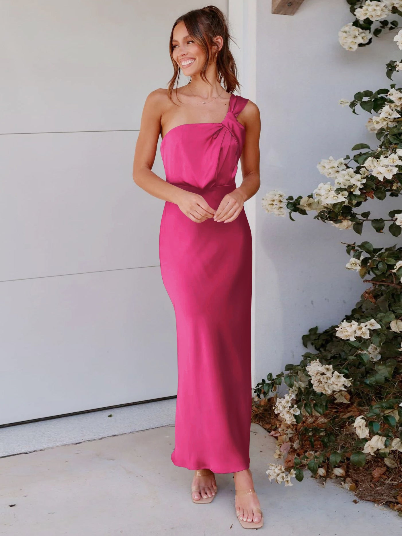 Sleeveless Satin Fishtail Evening Dress