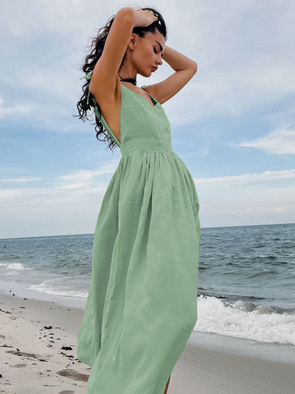 Women's Cotton Linen Suspender Dress