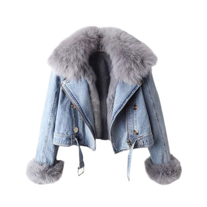 Detachable Faux Fur Lined Denim Jacket