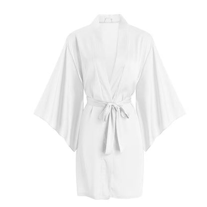 Lace Trim Ice Silk Pajama Set with Robe