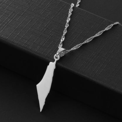 Geometric Smooth Israel and Palestine Map Necklace Stainless Steel Pendant Jewelry for Men and Women