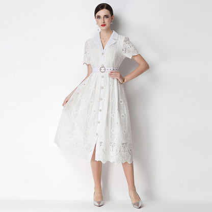 Vintage Embroidery Tie-Waist Dress