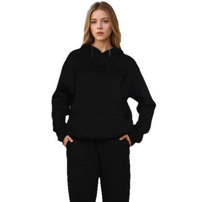 New Style Fleece Warm Hooded Embroidered Sweatshirt Fashionable Sports Cotton Blend Long Pants Two-Piece Set for Women