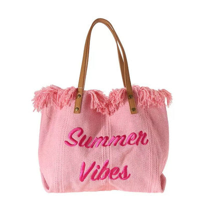Embroidered Canvas Tote Bag - Large Capacity Women's Shoulder Bag