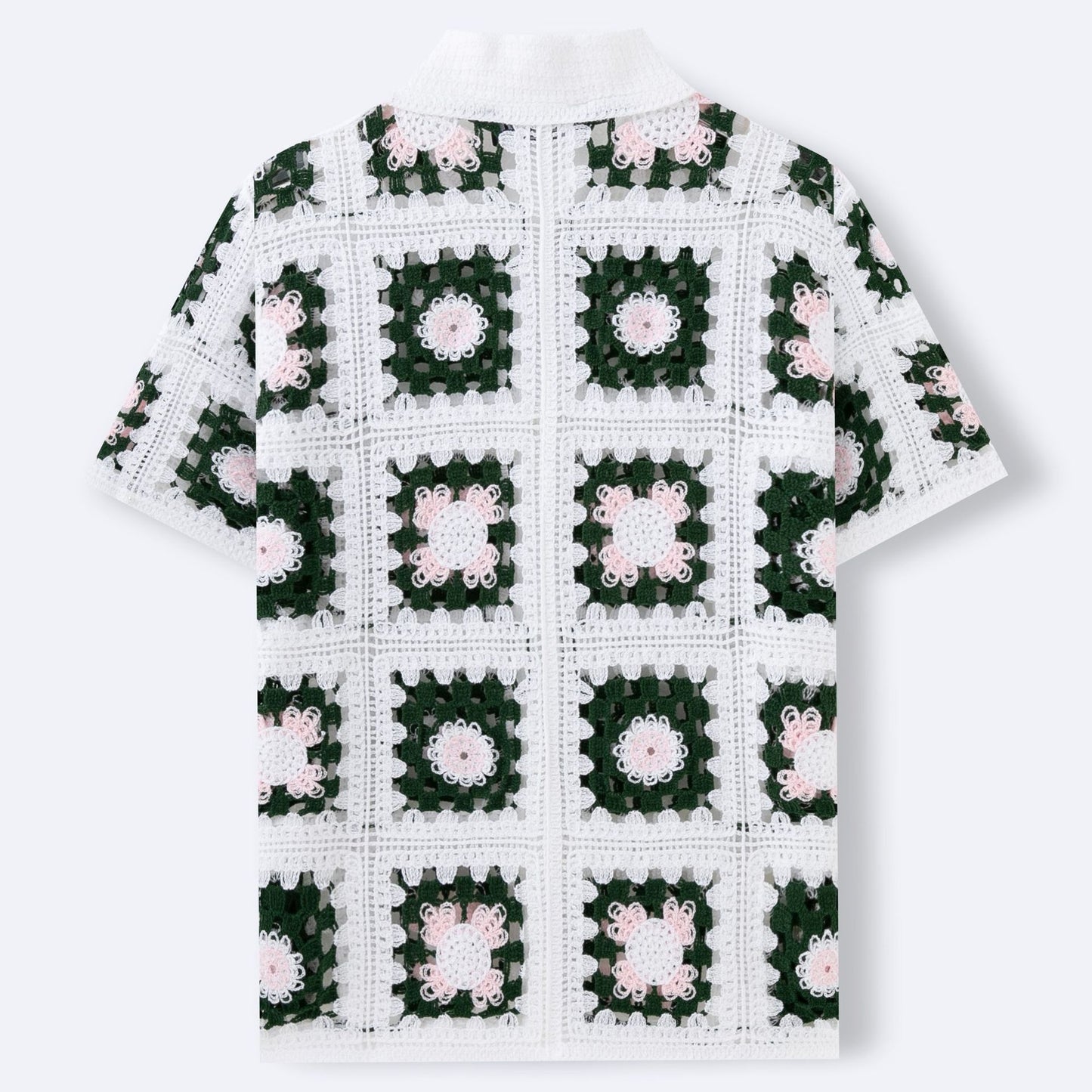Men's Crochet Cut-Out Knit Polo Shirt