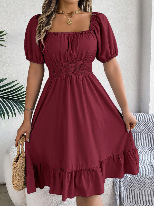 Square Neck Ruffle Hem A-Line Dress