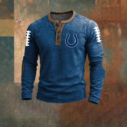 Three-button long-sleeved printed sweatshirt
