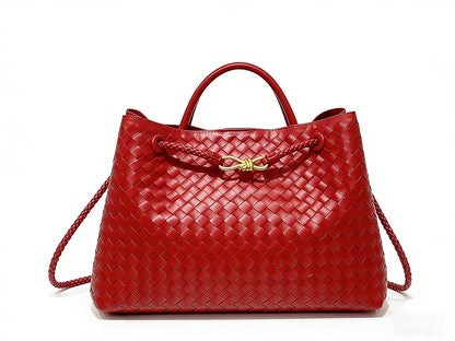 Woven Tote Bag with Metal Rope Buckle