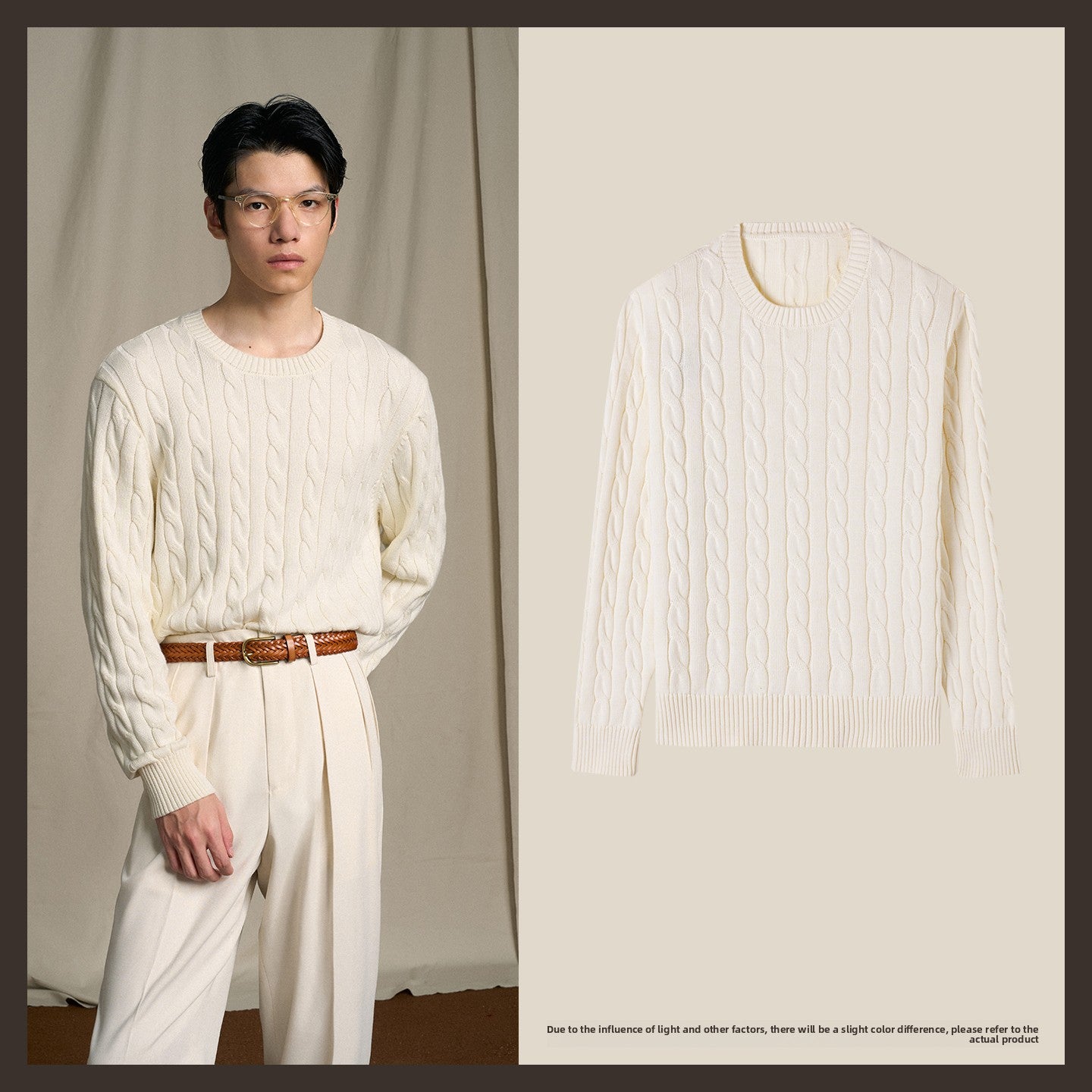 Vintage Cable Knit Cotton Sweater Mens Casual Pullover