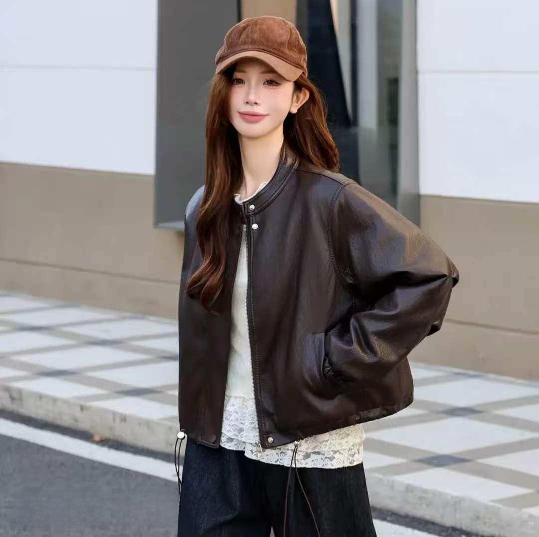 Women's Short PU Leather Biker Jacket