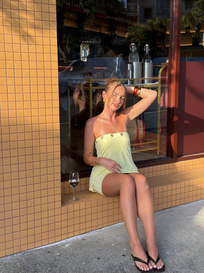 Sleeveless Solid-color Short Skirt with Cut-out Details