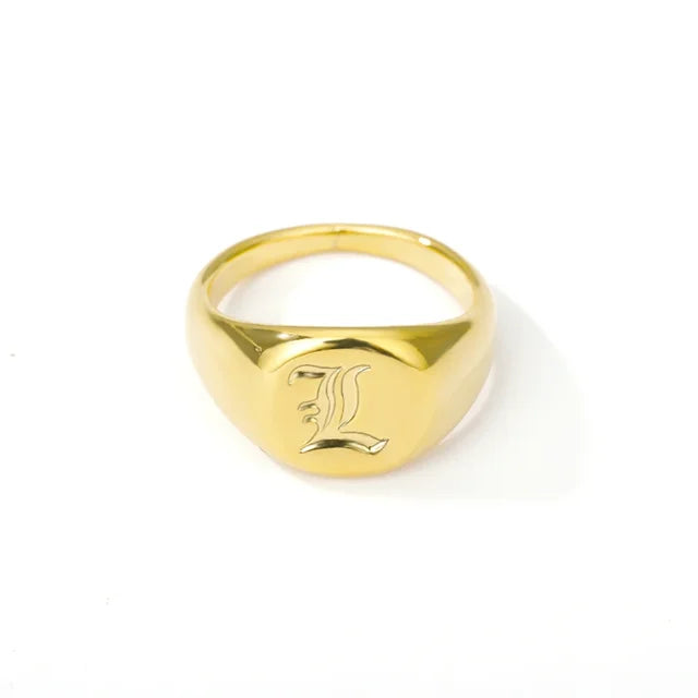 A-Z Letter Initial Rings for Women Goth Chunky Wide Stainless Steel Alphabet Men Ring 2024 Trendy Wedding Couple Jewelry anillos