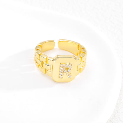 European and American ring letter series jewelry strap design letter opening ring