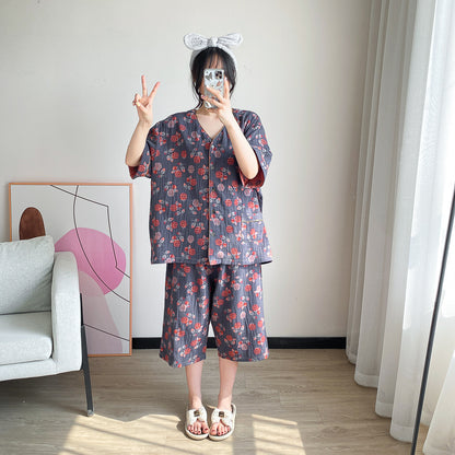 Cotton V-Neck Cropped Pajama Set