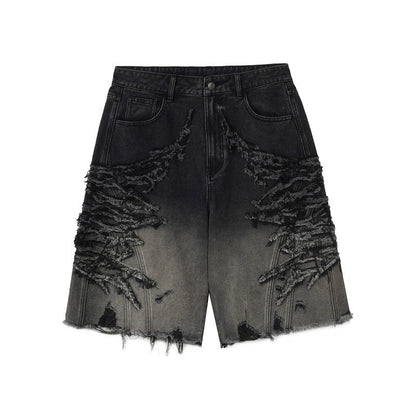 Distressed denim shorts