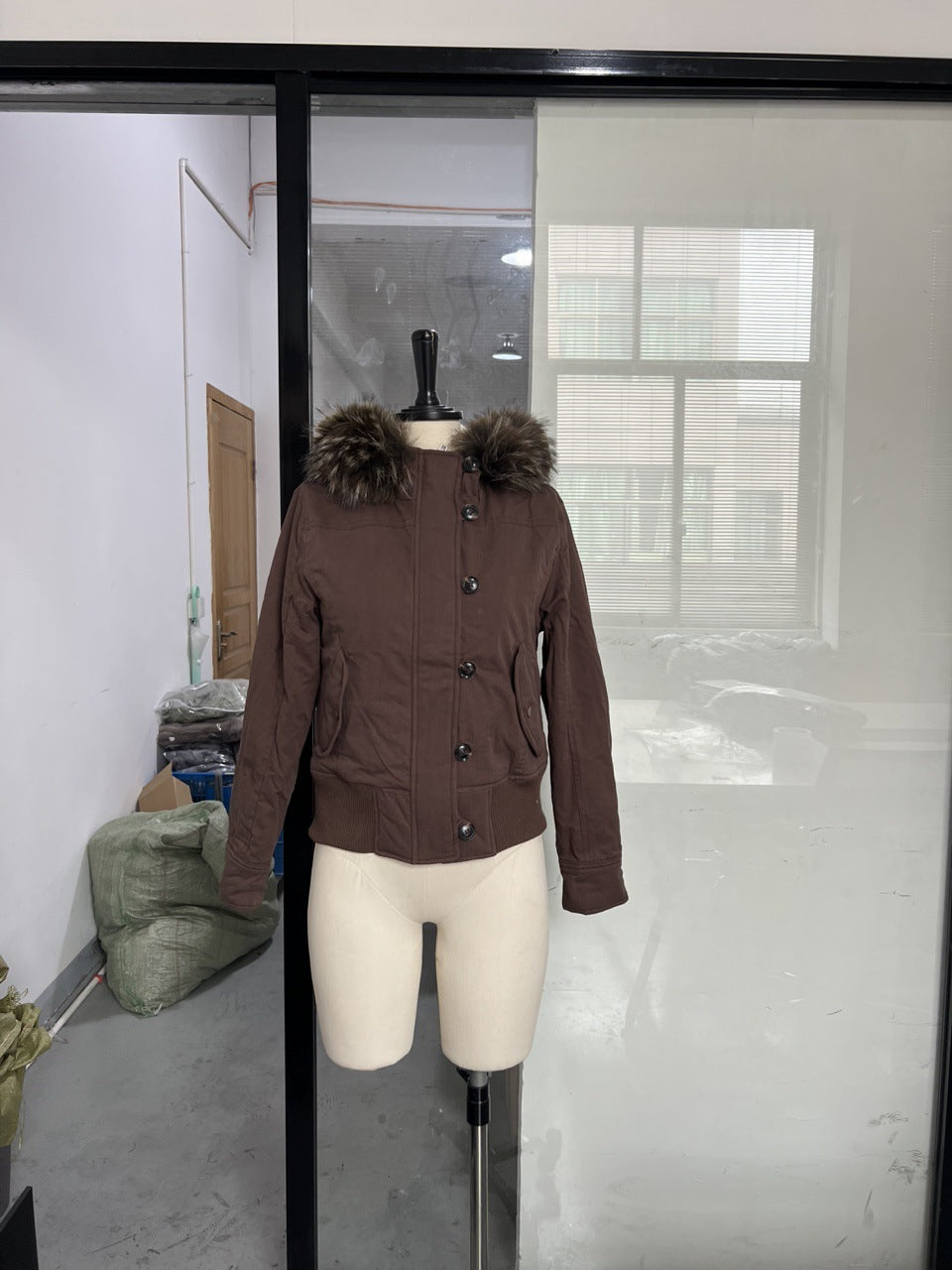 Detachable fur-lined denim jacket