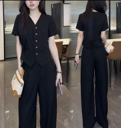 Tencel Linen Sleeveless Vest Wide-Leg Pants Set