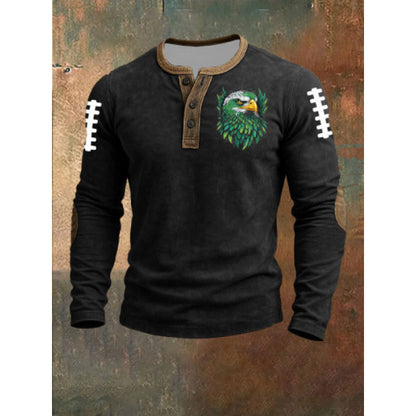 Three-button long-sleeved printed sweatshirt