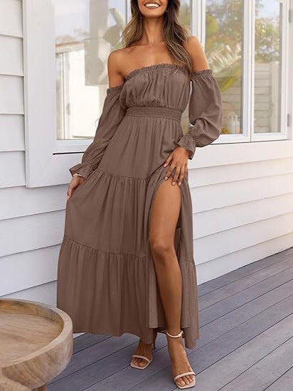 Bohemian Off-Shoulder Smocked Tiered Long Dress