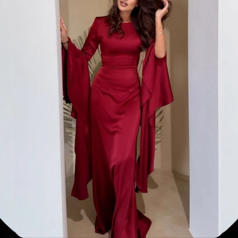 Elegant Flared Sleeve Evening Dress