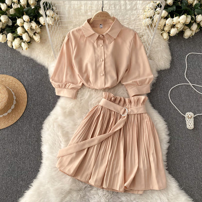 Spicy Girl Sexy Short-Sleeve Shirt and Skirt