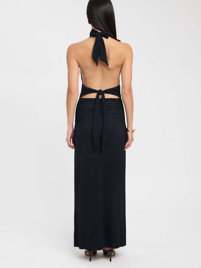 Elegant Halterneck Slit Long Dress