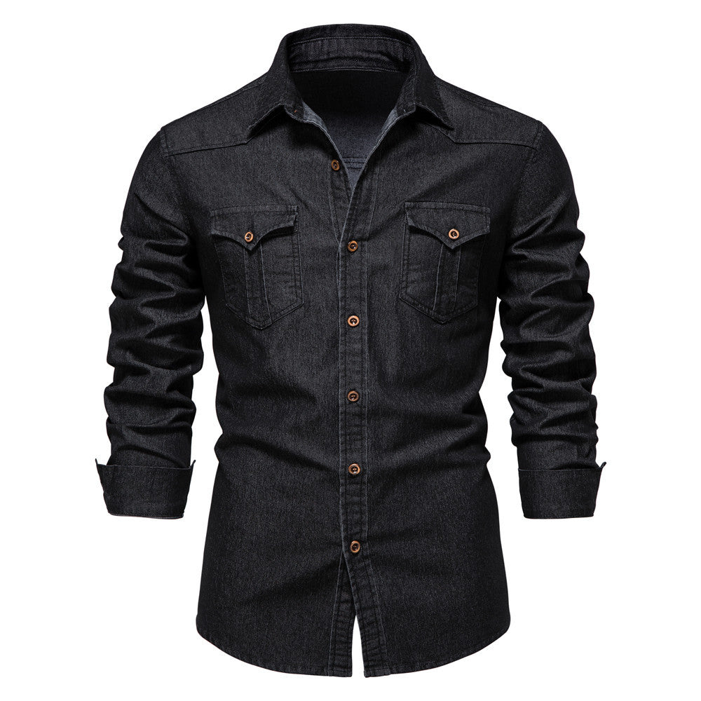 Mens Casual Denim Long Sleeve Shirt