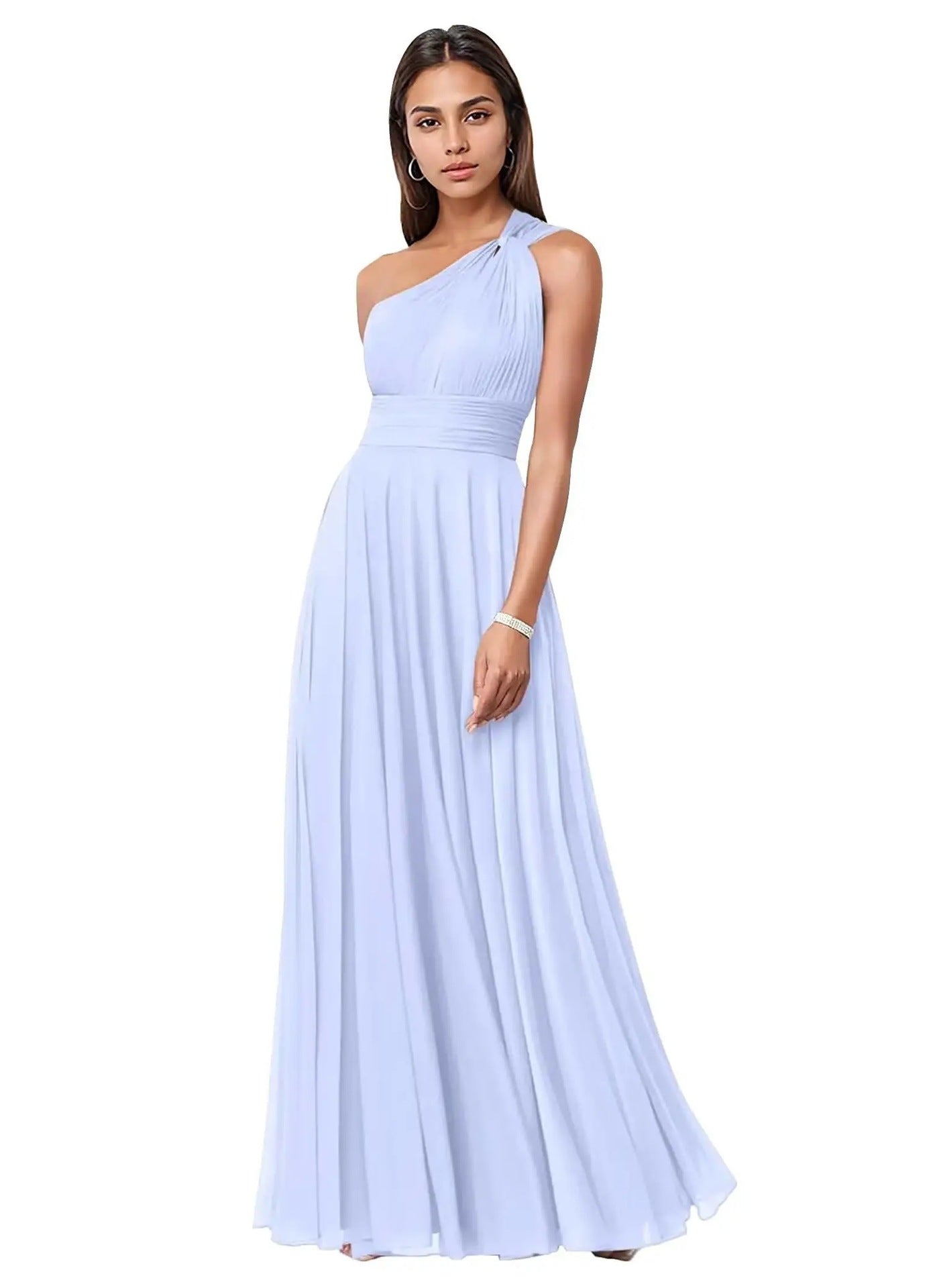 One Shoulder Chiffon Evening Dress