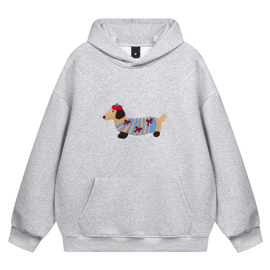 Furry Dachshund Print Hooded Sweatshirt