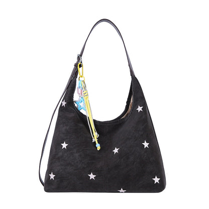 Korean Style Single Shoulder Bucket Bag with Star Embroidery