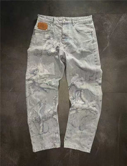 Men Printed Denim Trousers