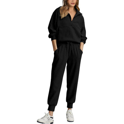 Women's Casual Half-Zip Sweatshirt and Sweatpants Set