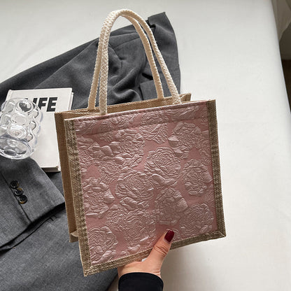 Mini Linen Hand Bag with Floral Design
