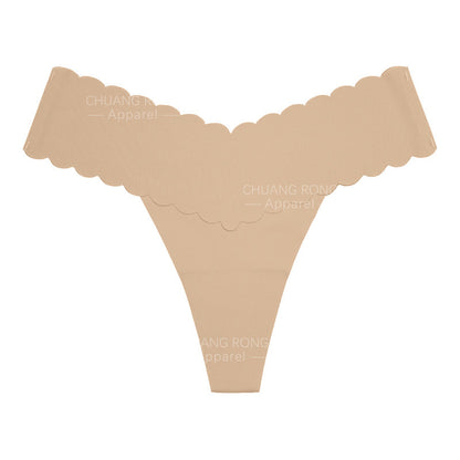 Large Size Wavy Edge Women's Underwear V-Shaped Low-Waist One-Piece Seamless Sexy Pure Cotton Crotch Breathable Fitness Thong for Women